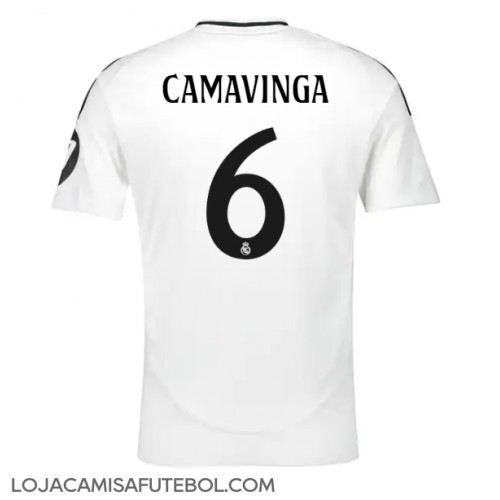 Camisa de Futebol Real Madrid Eduardo Camavinga #6 Equipamento Principal 2024-25 Manga Curta